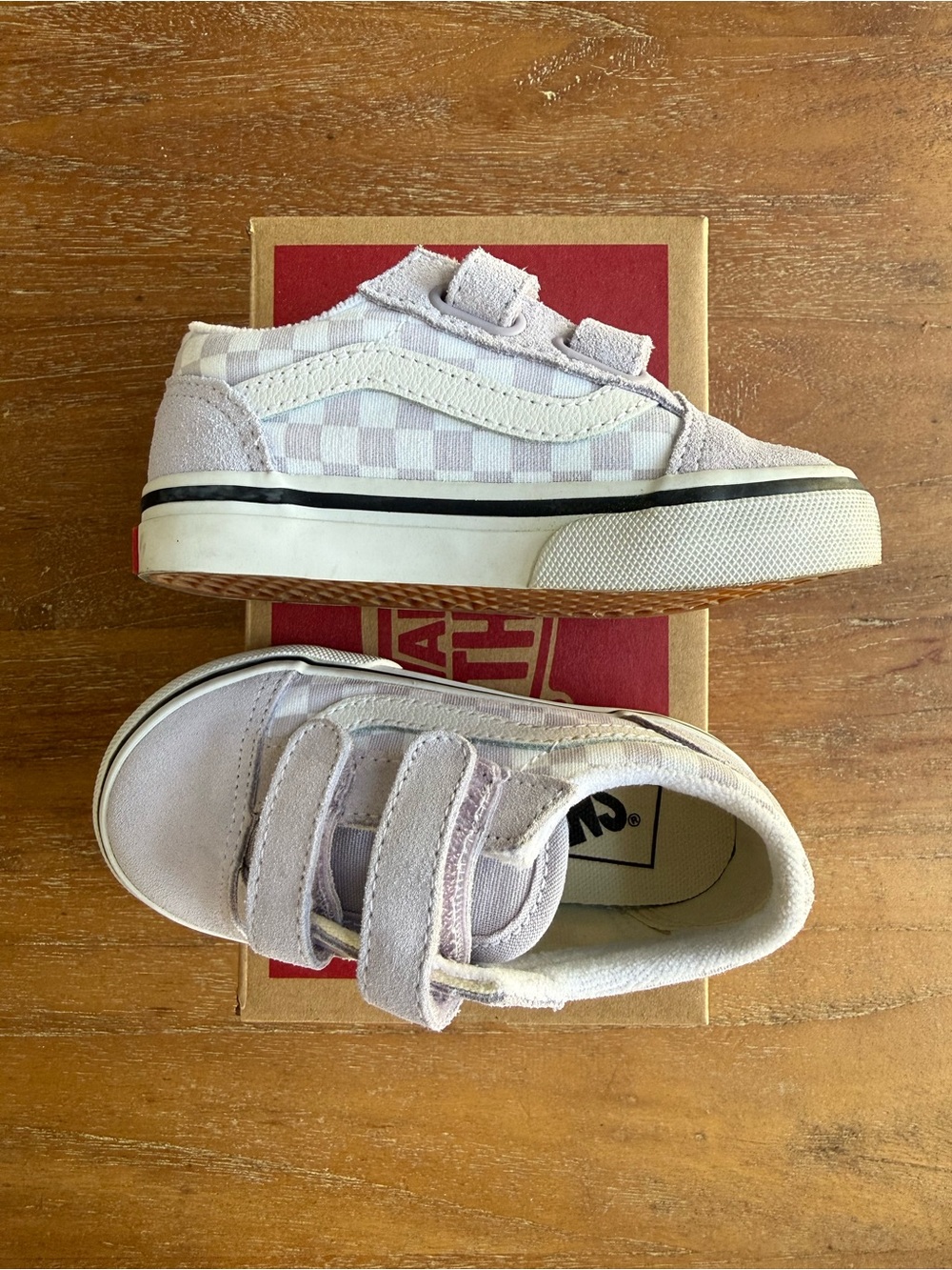 Vans Kids Lavender Checkered Velcro Sneakers